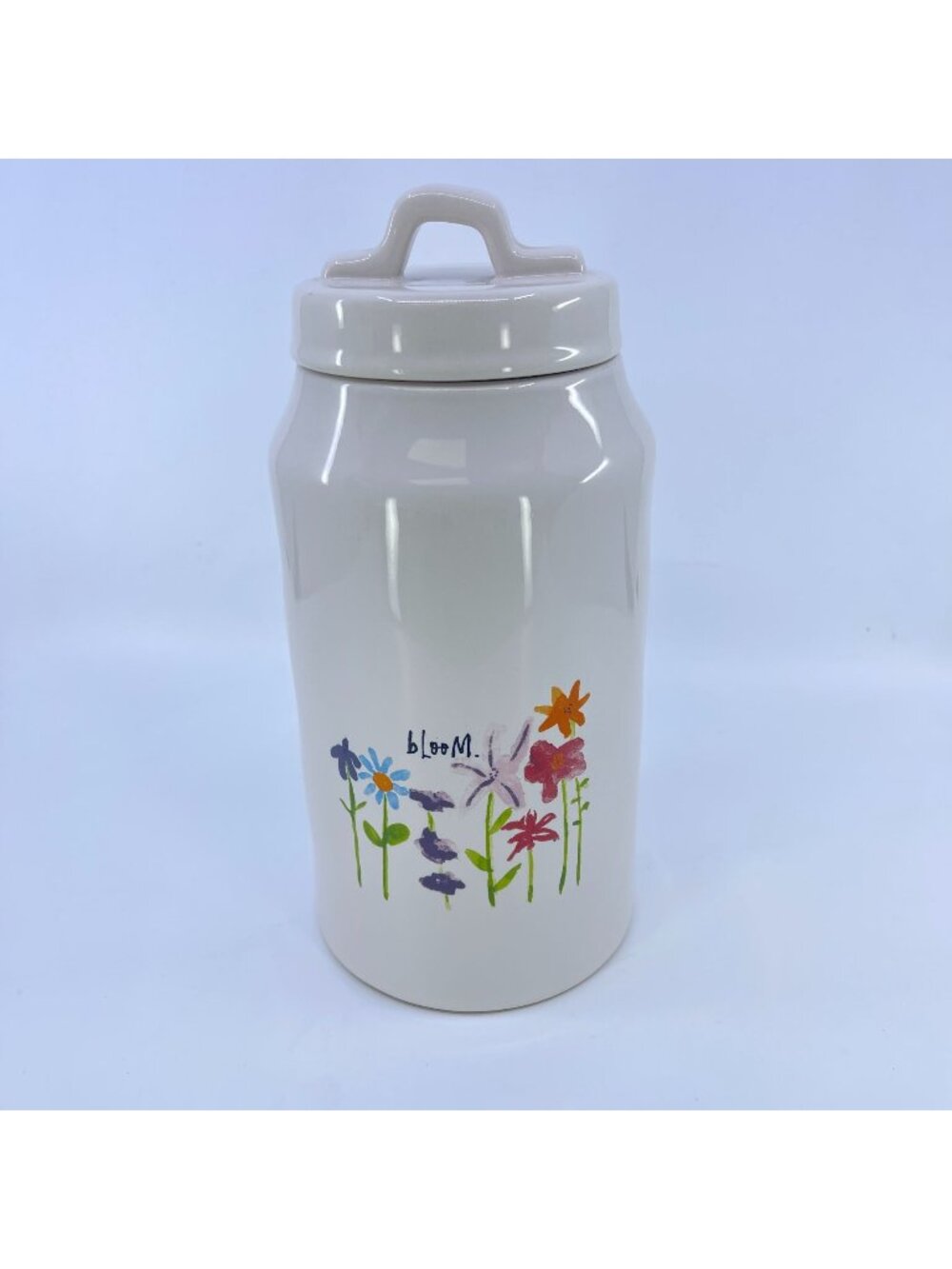 rae dunn artisan collection large ceramic canister with lid floral design white